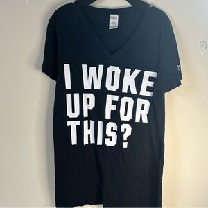 Black V-Neck T-Shirt with Bold White Text